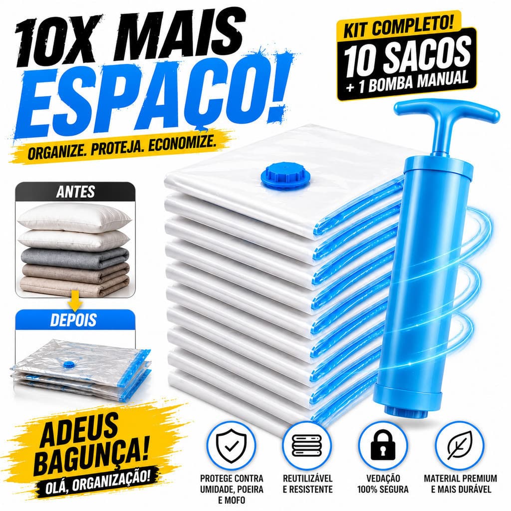 Kit com 10, 20 ou 30 Saco À Vacuo 50x60cm Otimização De Espaço + Bomba
