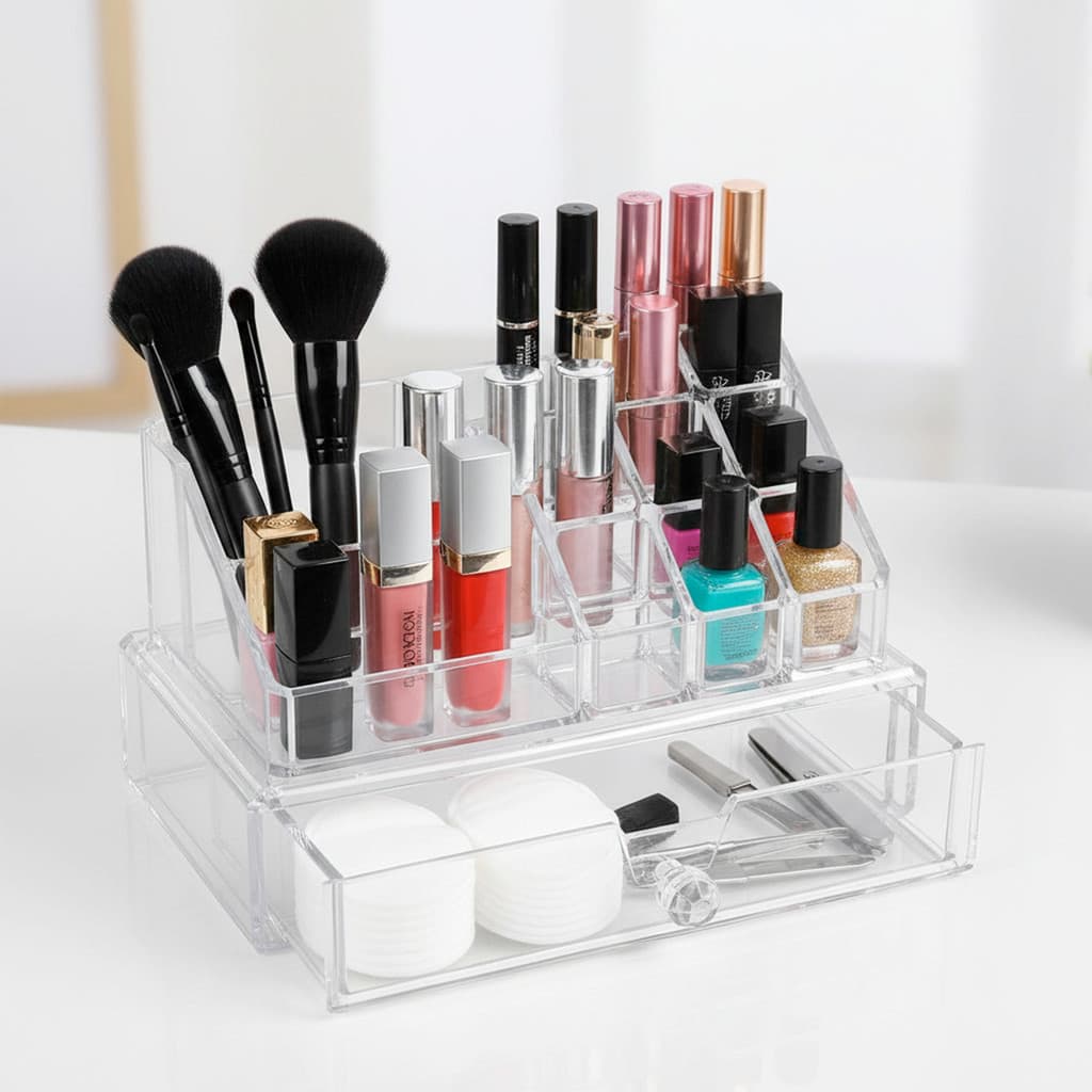 Organizador de Cosmeticos Maquiagem Porta Pinceis Make Closet Penteadeira com Gaveta em Acrilico 😍⚡