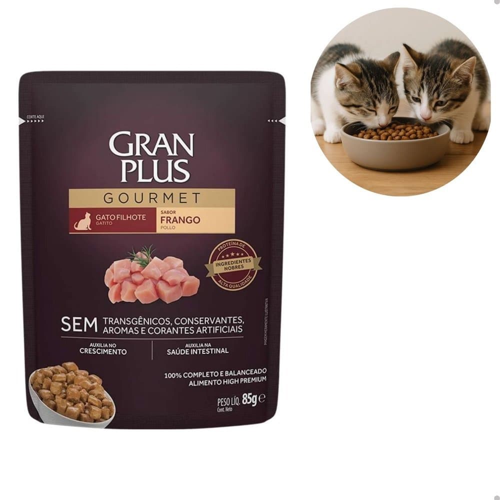 Ração Úmida GranPlus Sachê Gourmet Frango para Gatos Filhotes 1kg