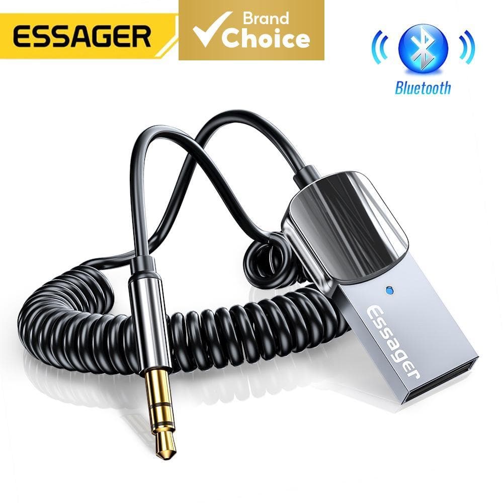 Adaptador de áudio sem fio Essager, receptor Bluetooth 5.0, auxiliar USB para 3,5 mm, mãos livres com microfone para