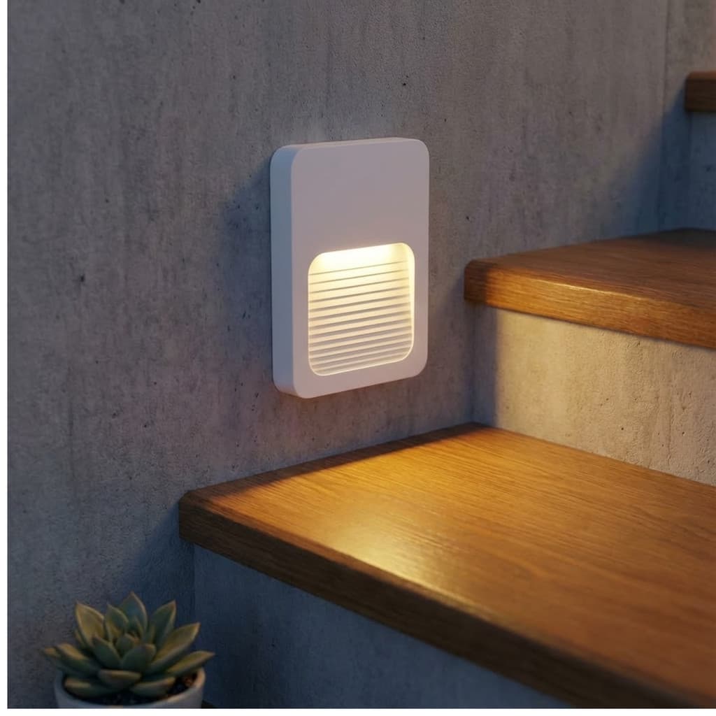 Balizador LED de Parede Branco Sobrepor Retangular 2W Bivolt IP65 Luz Amarela Muro Escada Jardim