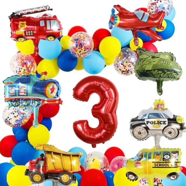 Conjunto de Balões ILBE de 54 Peças para Festa de Aniversário de Meninos, Tema Carro, Caminhão de Bombeiros, Decorações