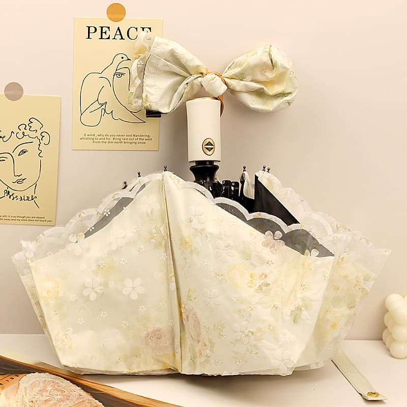 Guarda-Chuva De Renda De Camada Dupla Totalmente Automático Para Mulheres , Proteção Solar Pequena E Fresca , Vinil anti