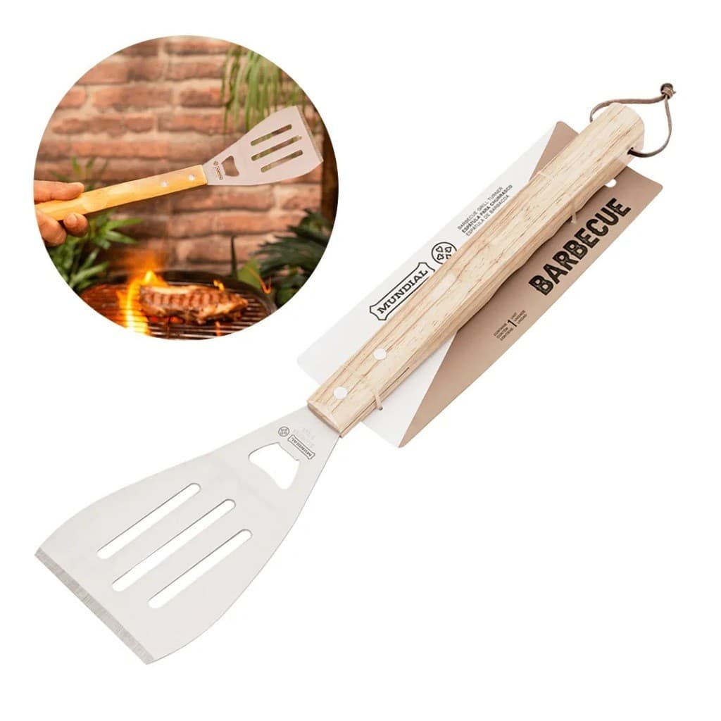 ESPATULA PARA CHURRASCO MUNDIAL 41cm AÇO INOXIDÁVEL E MADEIRA BARBECUE