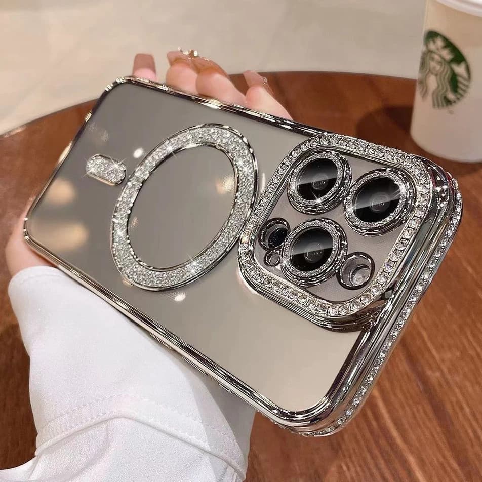 Capinha Capa Case Magsafe Brilho Luxo Strass iPhone 11 12 13 14 15 16 17 Promax 17 PRO