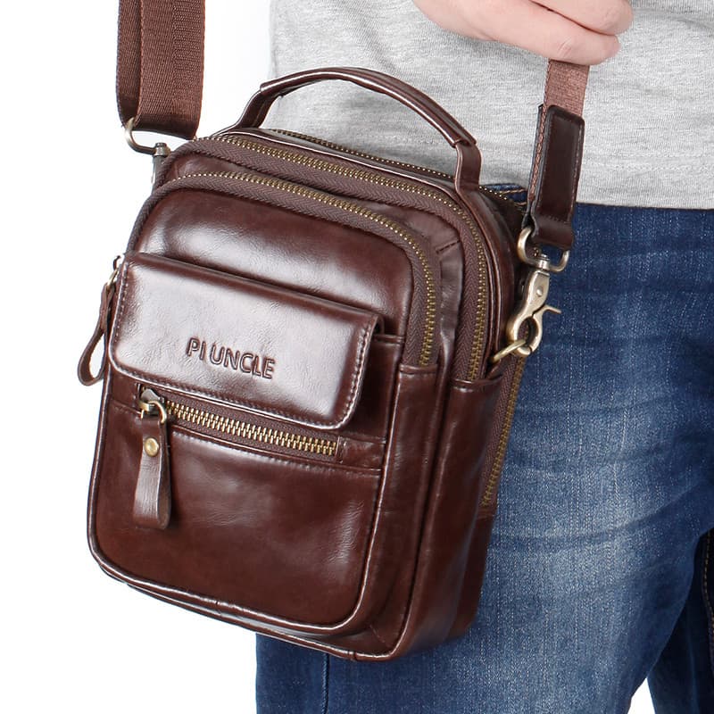 Bolsa masculina de couro genuíno bolsa mensageiro de ombro bolsa multifuncional verão portátil pequena bolsa de ombro de