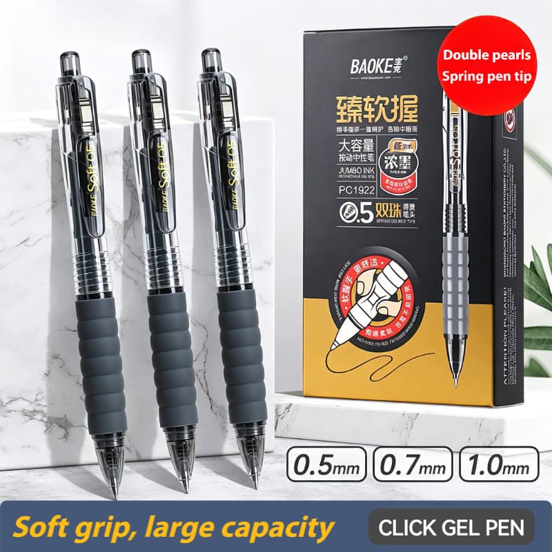 Caneta de Gel Baokezhen Soft Grip Press 0.5/0.7/1.0 mm Caneta de assinatura para escritório de estudante