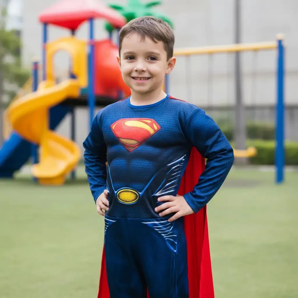 Fantasia Do Superman Longa Com Enchimento E Capa Infantil