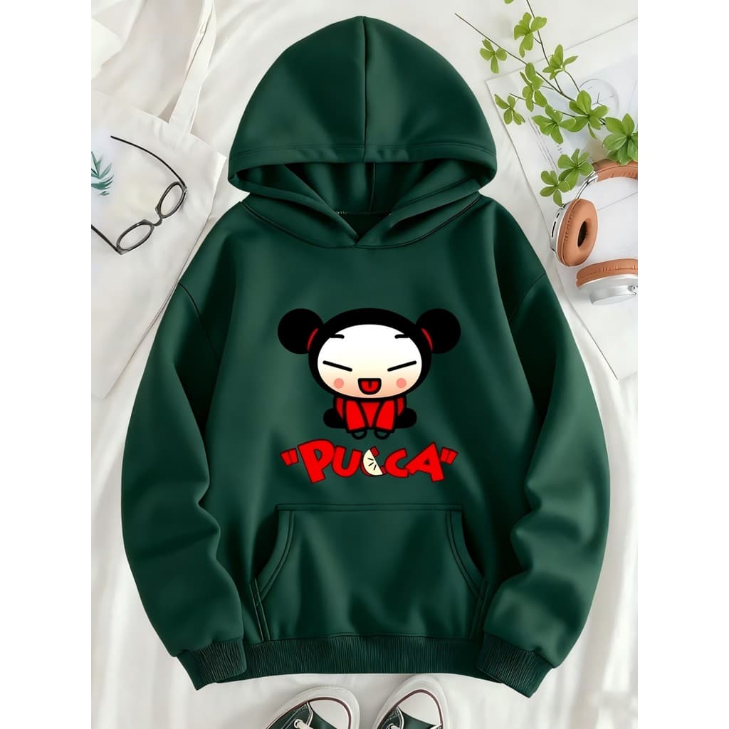Moletom Canguru Feminina  "PUCCA" Sweatshirt com Capuz e Blusa De frio Escola Outono Inverno