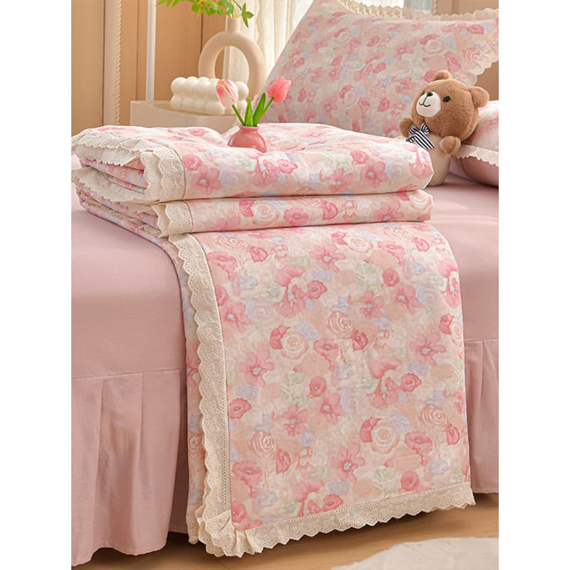 Langsha Saia de cama de algodão de camada dupla gaze verão colcha fresca colcha de ar condicionado conjunto de quatro pe