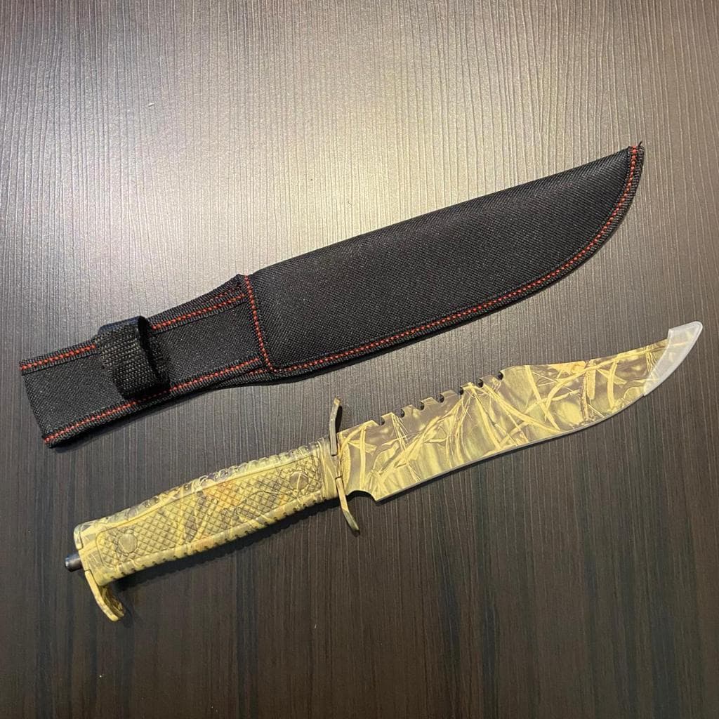 Faca Camuflada Trilha Pesca com Serra e Quebra-Vidro no Cabo