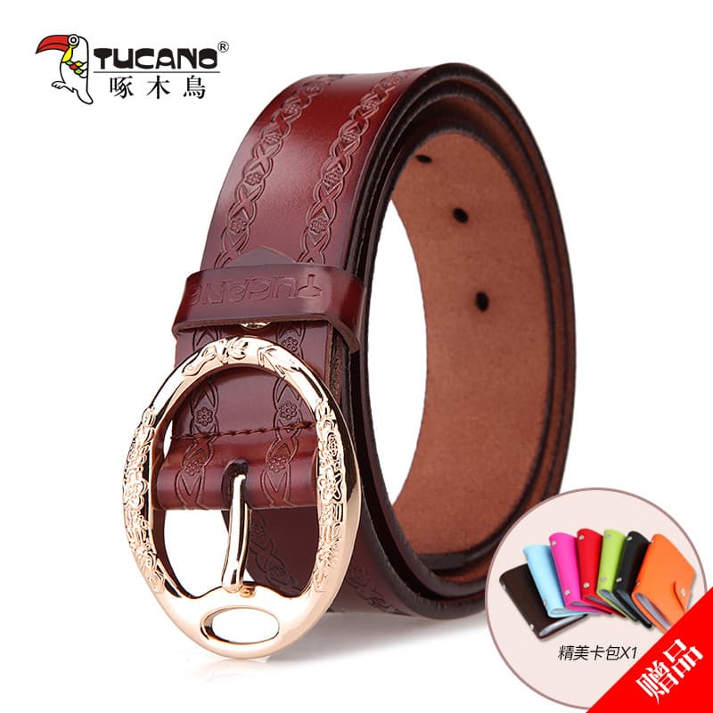 Novo cinto pica-pau feminino couro genuíno pino fivela cinto elegante moda All-Match juventude cinto de couro versão cor