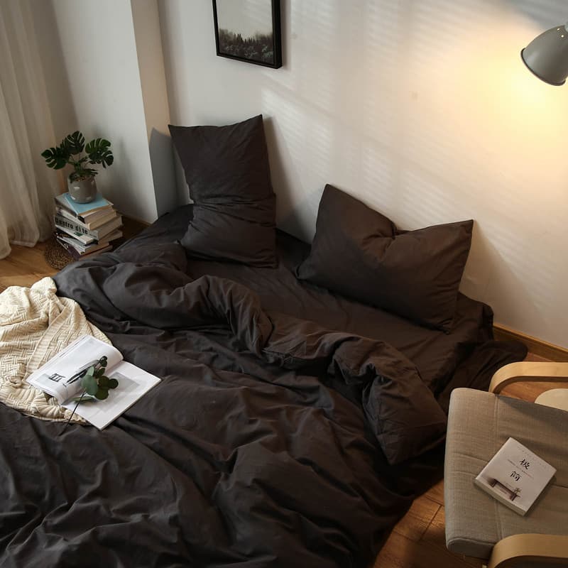 Todo o algodão estilo silencioso 100% algodão cama conjunto de quatro peças preto colcha capa preguiçoso lençol simples