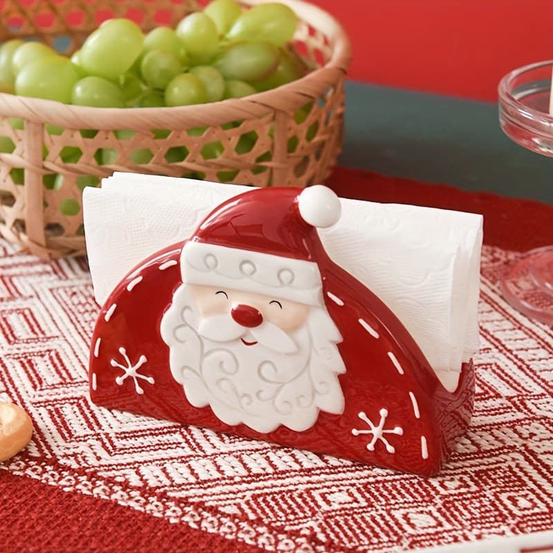 Porta-Guardanapos de Cerâmica do Papai Noel para o Natal, Suporte Decorativo de Papel para Mesa com Design de Desenho An