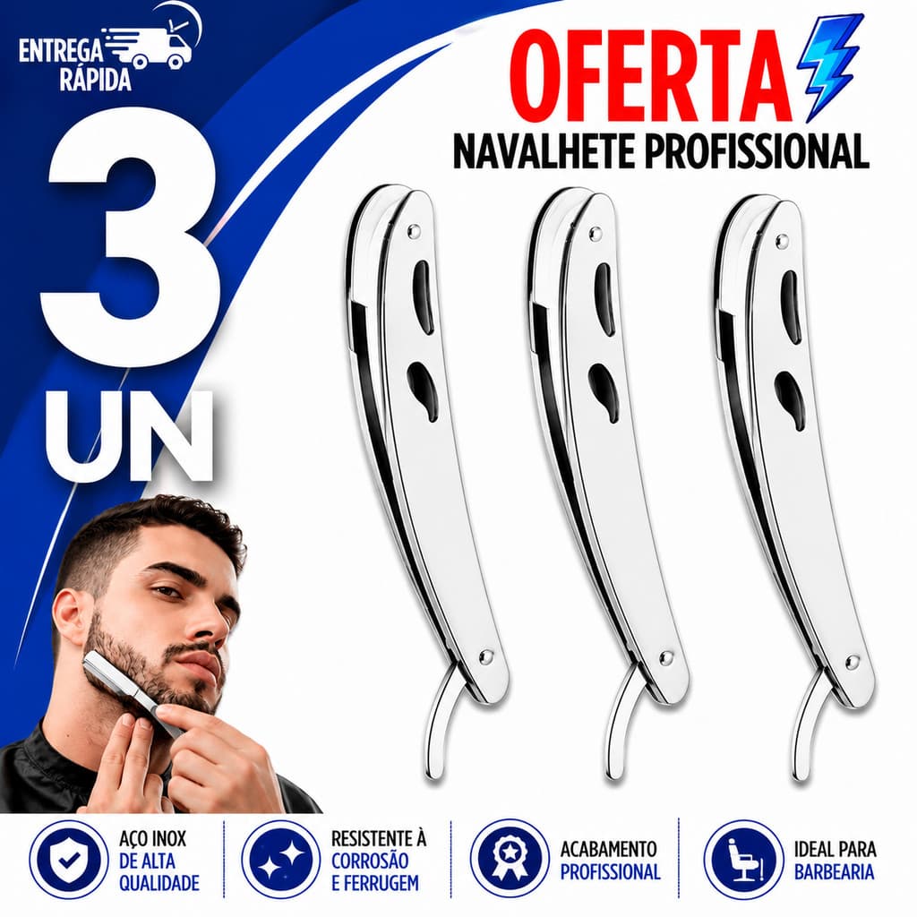 CONJUNTO NAVALHAS AÇO INOX NAVALHETE PROFISSIONAL PARA BARBEAR