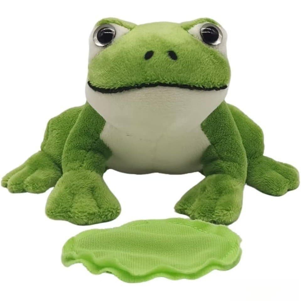 Um brinquedo de pelúcia de sapo fofo com charme magnético, perfeito para viagens e compras.