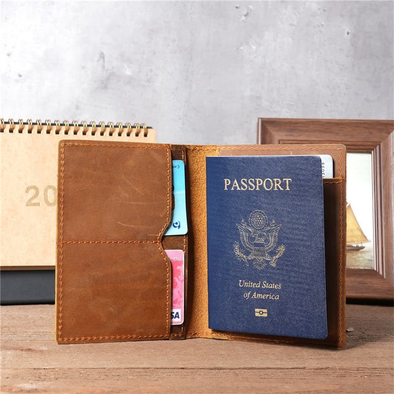 Porta-passaporte de couro genuíno feito à mão Bolsa porta-bilhetes Homens Mulheres Porta-passaporte de viagem Bolsa de a