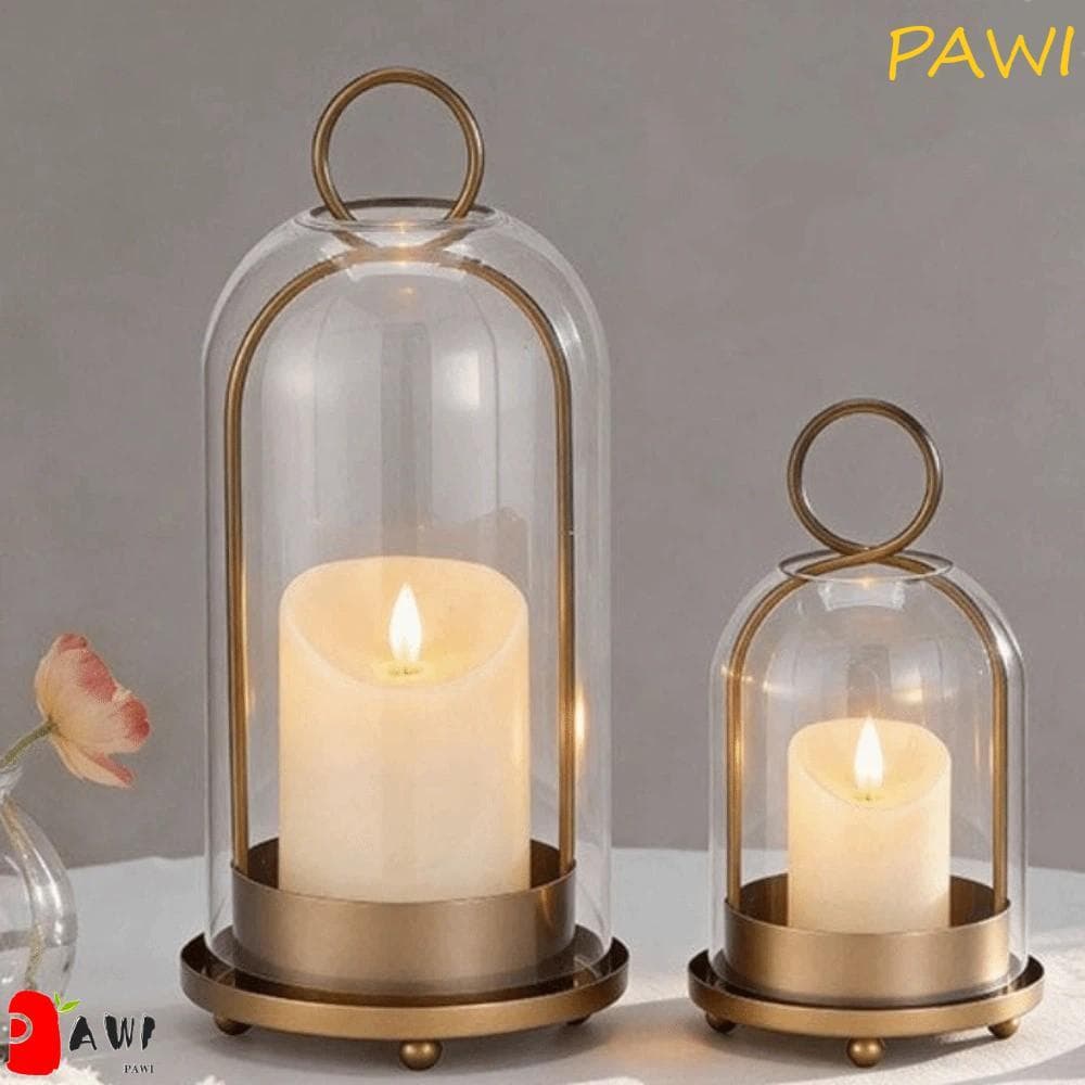 Conjunto De Castiçal De Metal PAWI , Suporte De Vela De Latão Vintage Com Cúpula De Vidro Pilar Moderno