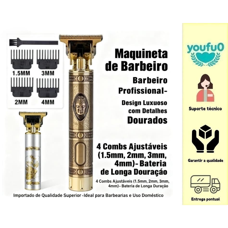 Máquina de cortar cabelo elétrica sem fio profissional, equipada com bateria recarregável.