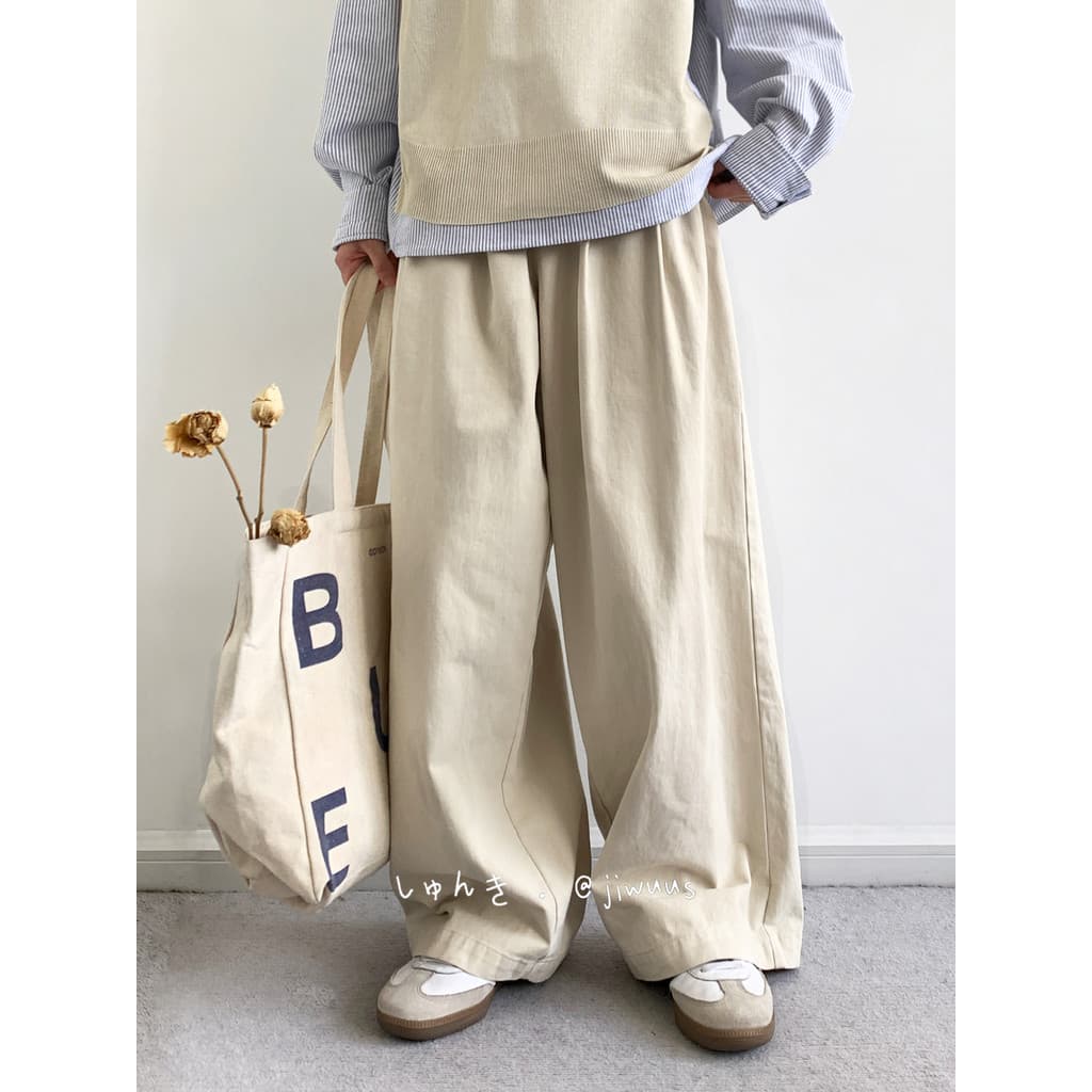 Outono japonês Retro calças casuais das mulheres dos homens cleanfit solto lavado puro algodão cor sólida estilo Preppy