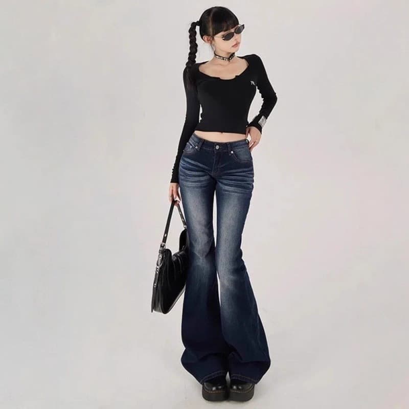 2026 Calça Jeans larga ligeiramente larga americana retrô quente menina Stretch Slim fit calça larga ##