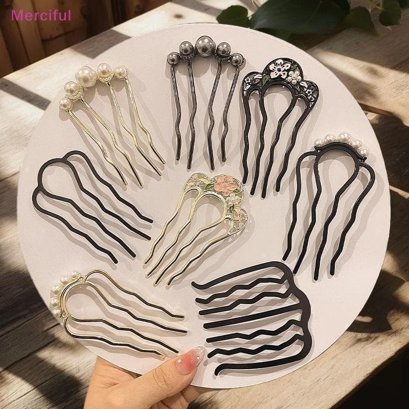 [Mer] Garfo De Cabelo Em Forma De U De Metal Pérola sel Grampo Grampos Feminino Menina Acessórios Ornamento Ferramenta D