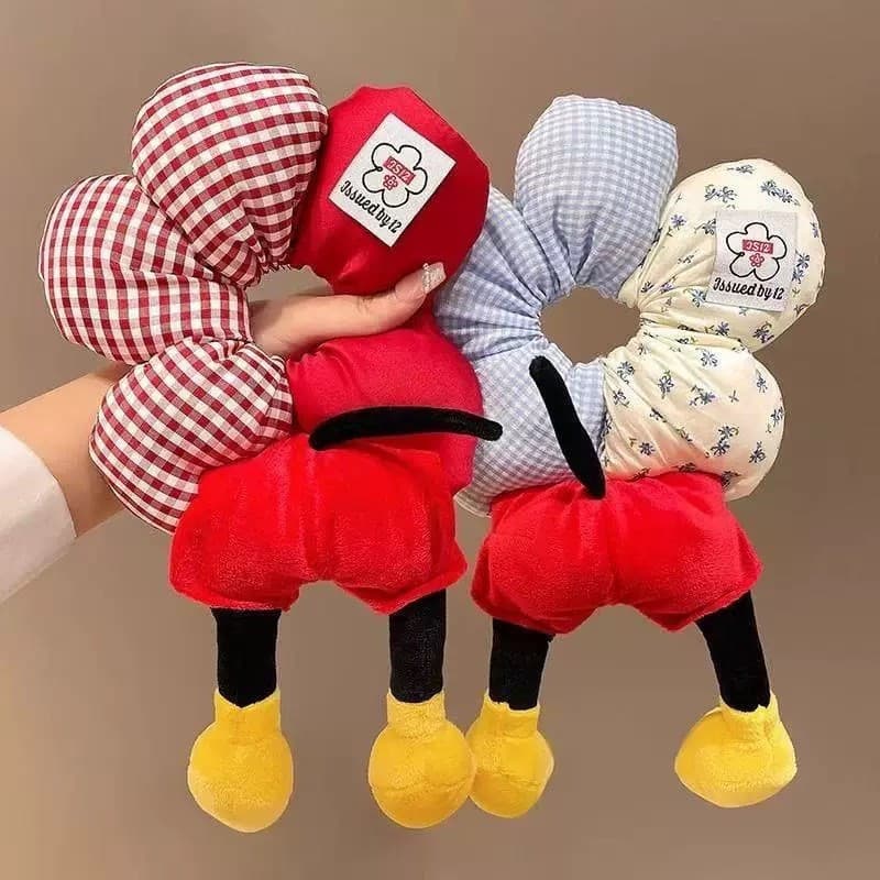 [Estoque pronto] Mickey Flower Polka Dot Butt Scrunchy Hair Tie Feminino High-End Feel Tie Ball Corda de cabelo Princesa