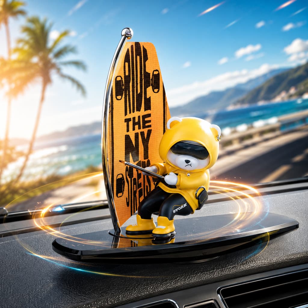 Decoração Automotiva Ursinho Surfista para Painel de Carro e Caminhão Premium