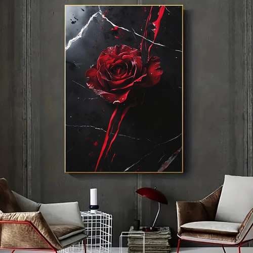 quadro decorativo Rosa vermelho fundo preto para sala quarto cozinha hall /sem moldura