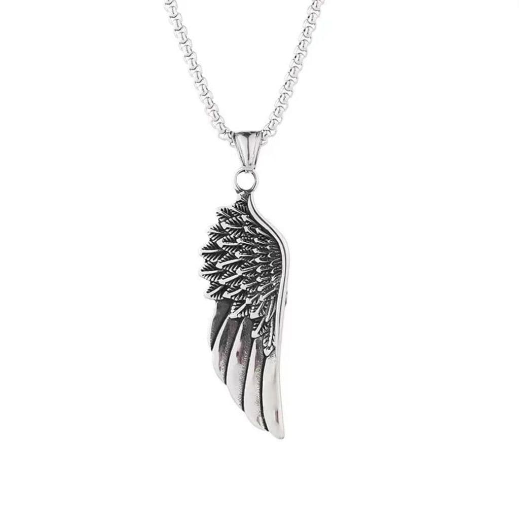 Corrente Pingente Asa Anjo Aço Inoxidável Masculina Prateada Choker Biker Gótico Grumet Refinado