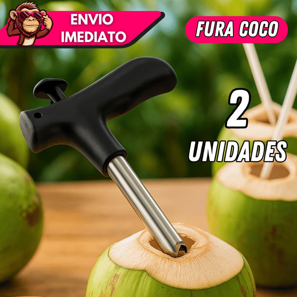Kit 1/2 Furador de Coco Manual em Aço Inox com Cabo Plástico – Ideal para Praia, Quiosque e Uso Diário