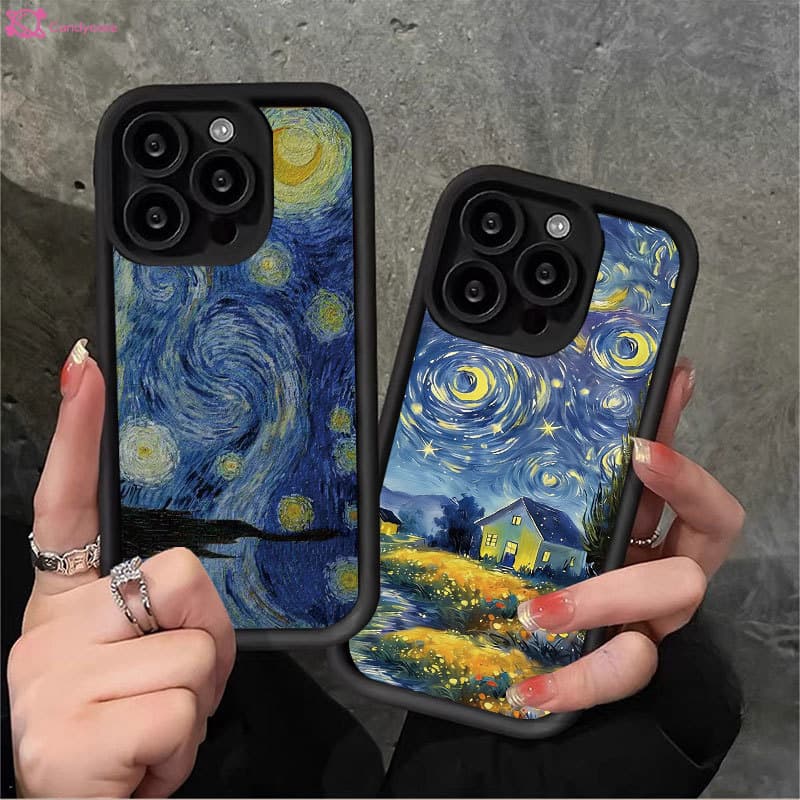 Capa Para iPhone 17 16 15 14 13 12 11 Pro Max Plus Air XR Anti Gota Silicone Pinturas A Óleo De Van Gogh Softcase Doces