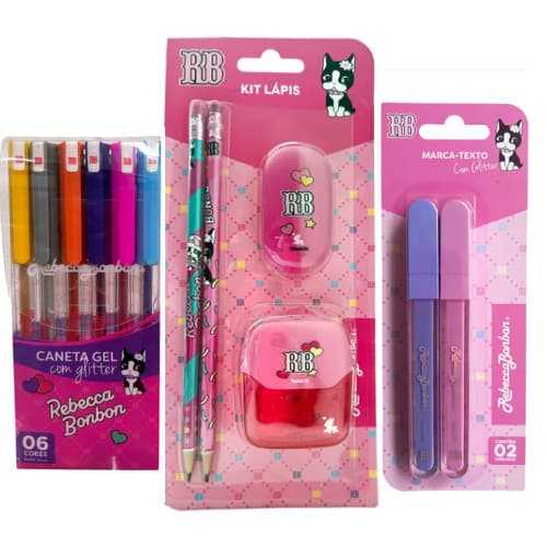 Conjunto Rebecca Bonbon 6 Canetas em Gel+2 Lapis+Borracha+Apontador+2 Marca Texto