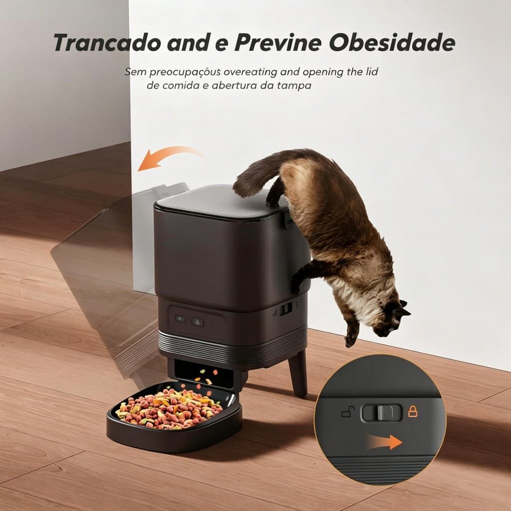 Alimentador para Pets PF13 4L Preto WiFi 2.4G Controle via App