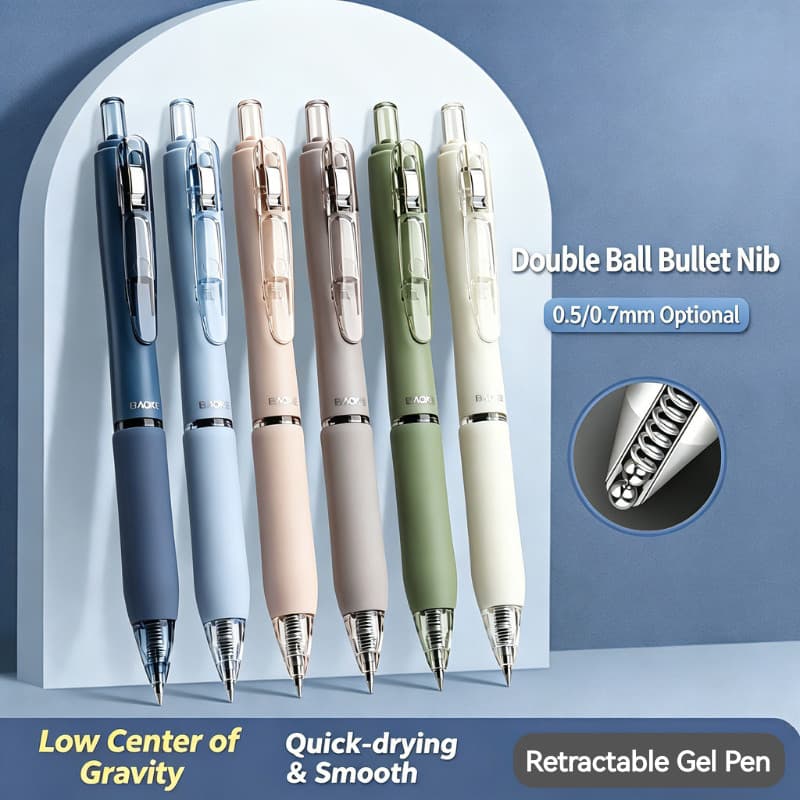 [6 PCS] Caneta de Gel de imprensa de baixo centro de gravidade 0.5/0.7 mm Caneta-tinteiro preta com ponta dupla