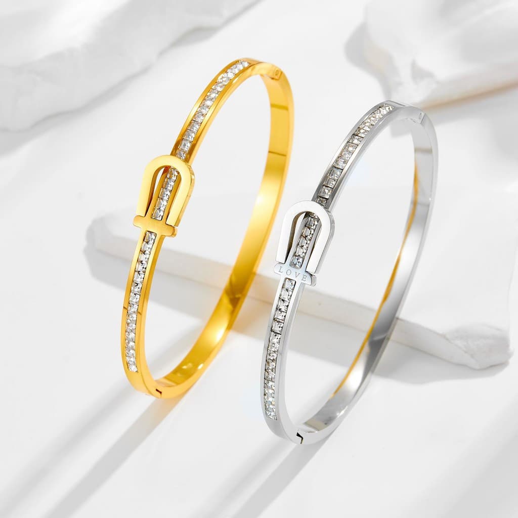 Pulseira de Aço Titânio HT para Mulheres, Pulseira de Aço Inoxidável com Diamantes e Pérolas, Acessório de Moda I3LE