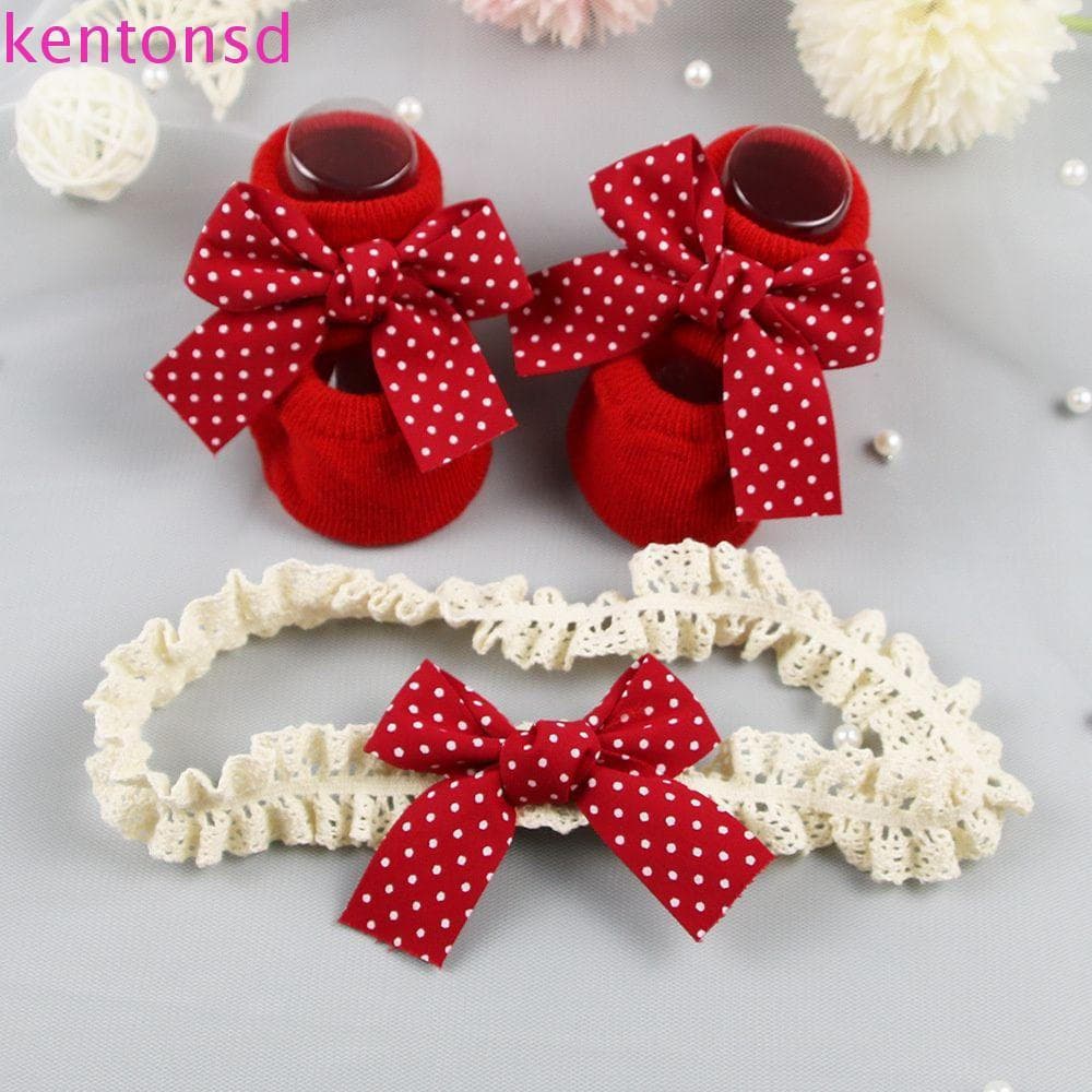 KENTONSD Meias Bandana Conjunto Kawaii Outono Arco Bebê Natal Algodão Coração Criança De Chão