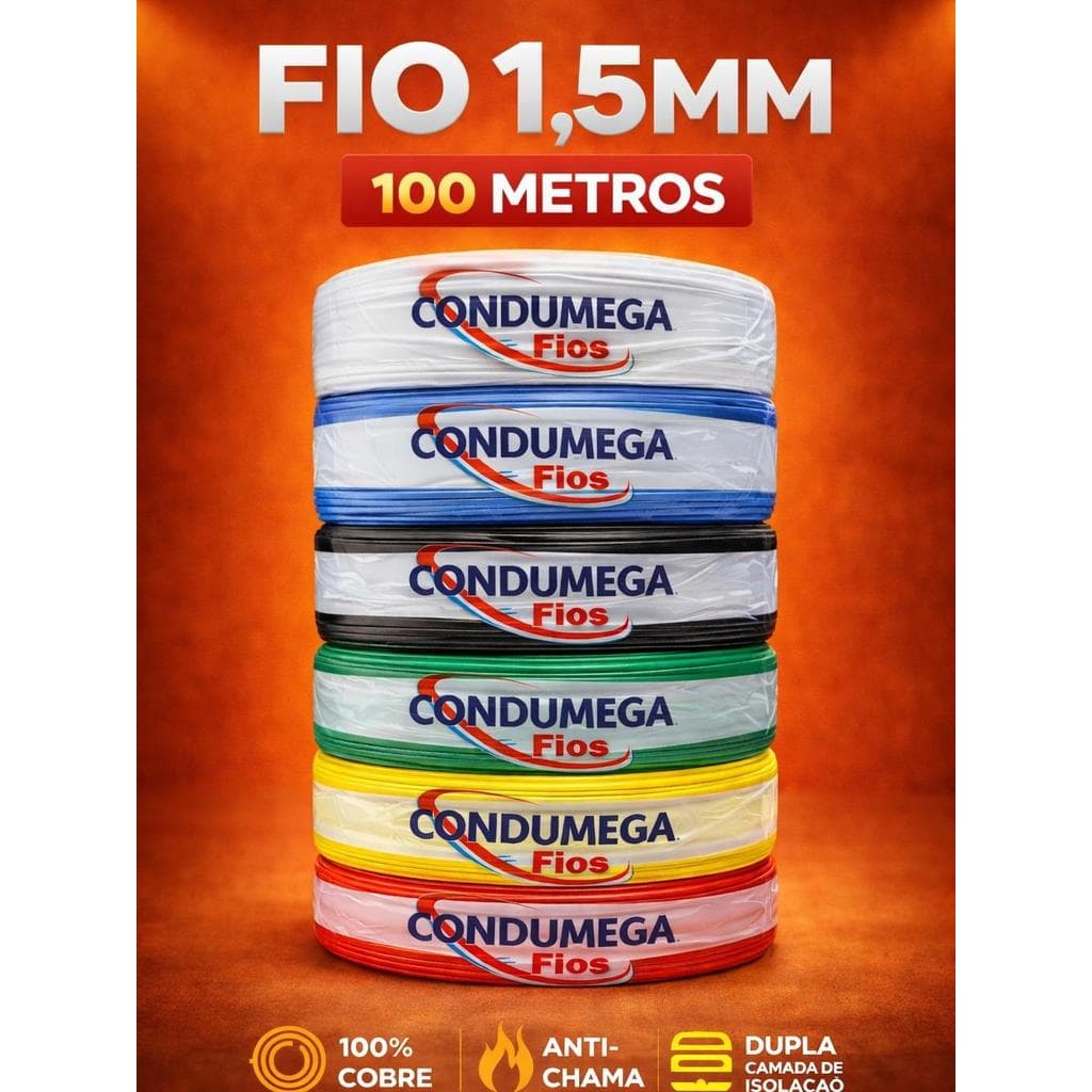 Fio Elétrico 1,5mm 100 Metros Flexível Antichamas Uso Residencial e Profissional