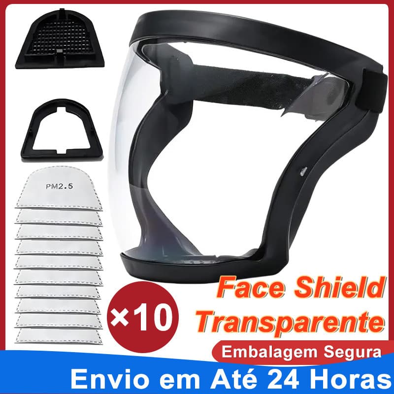 Máscara De Proteção Facial Completa À Prova De Poeira Transparente óculos de proteção+ 10 Filtros