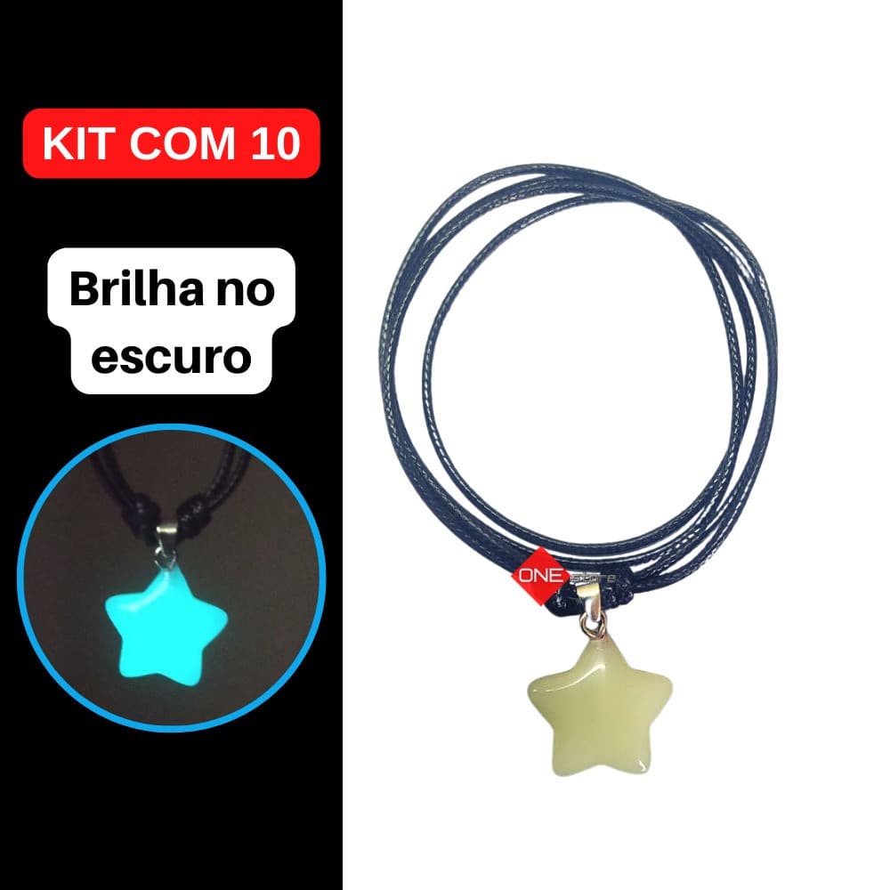 Colar Estrela Brilha No Escuro Neon Regulável Kit com 10 Unidades