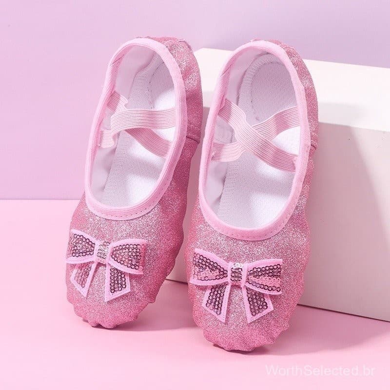 Sapatos de dança de sola macia com laço rosa brilhante, adequados para meninas, dedos de balé de treinamento profissiona