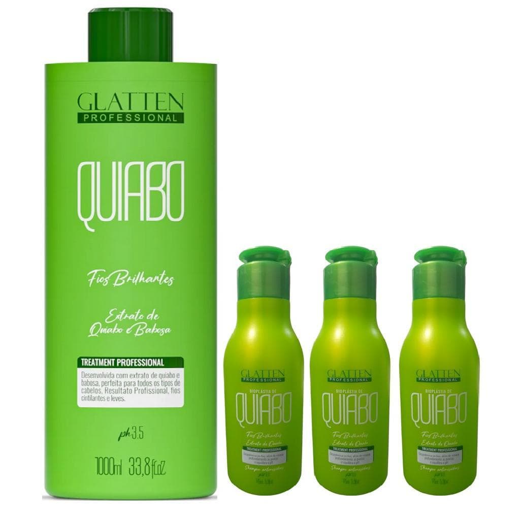 Glatten Bioplastia de Quiabo Progressiva 1 Litro e 3 Shampoo 175 ml