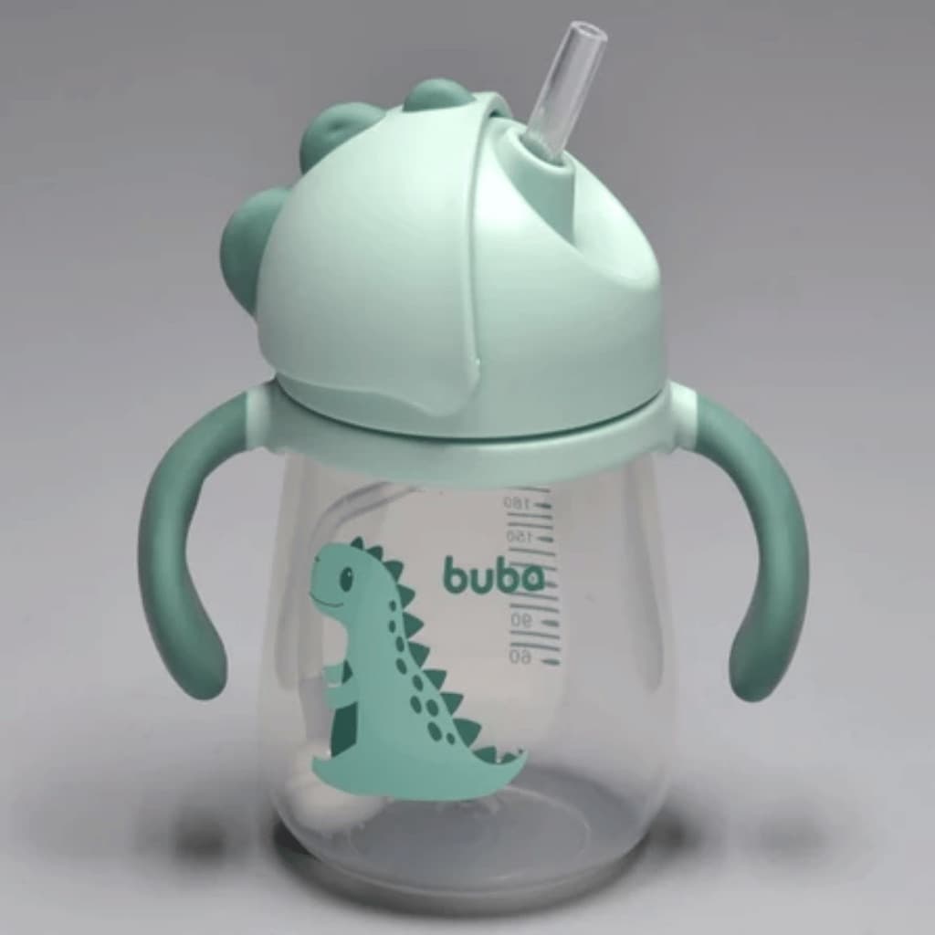 Copo Com Alça Buba Transição Dino Para Bebe Criança Com Canudo Copo de Treinamento Válvula