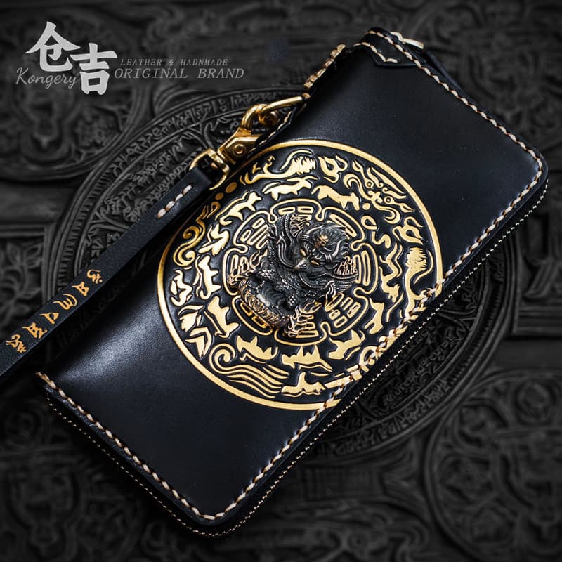 Na alma!Pássaro Dapeng Alado Dourado!Carteira Kuangji Artesanal de Couro Masculino Longo Zíper Bolsa Feminina Bolsa de E