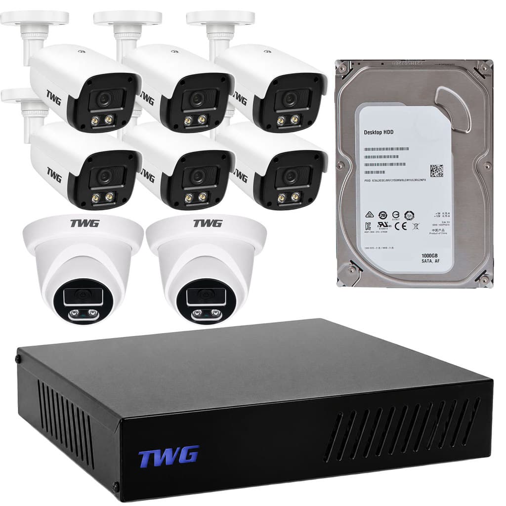 KIT CFTV 6 BULLETS 2 DOME 2MP STAR PLUS DVR 8 HD 1TB SEM CABEAMENTO