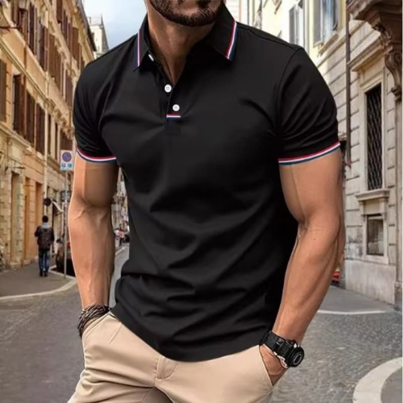 Moda novo estilo masculino Casual camisa POLO lapela cor sólida