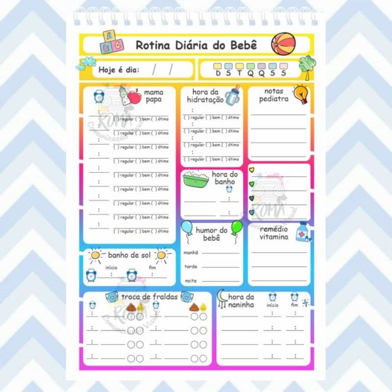 Agenda Rotina do Bebê - Planner do bebê - 90 folhas - 15x21cm