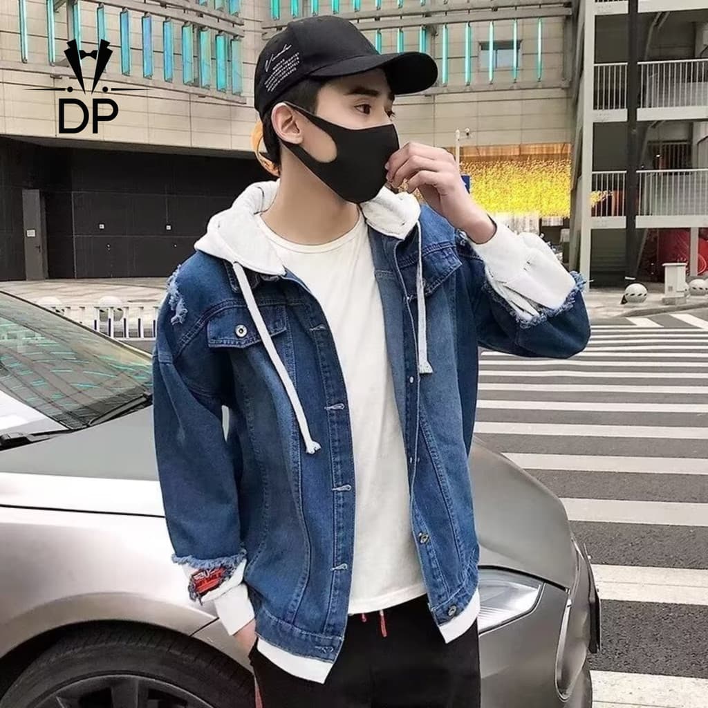 Nova Jaqueta Jeans Masculina Outono/Inverno Estilo Coreano Moda Na Fino Ajuste Bonito Solto Denim Hoodie Para Homem 8801