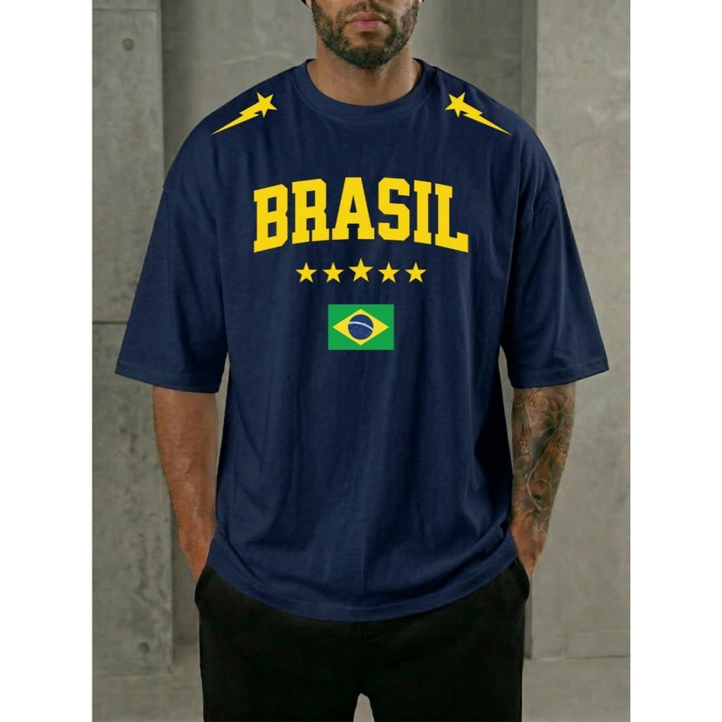 Camiseta 100% Algodão Premium Oversized Brasil Copa T-shirt Hexa Futebol Copa do Mundo 2026 Gola Redonda