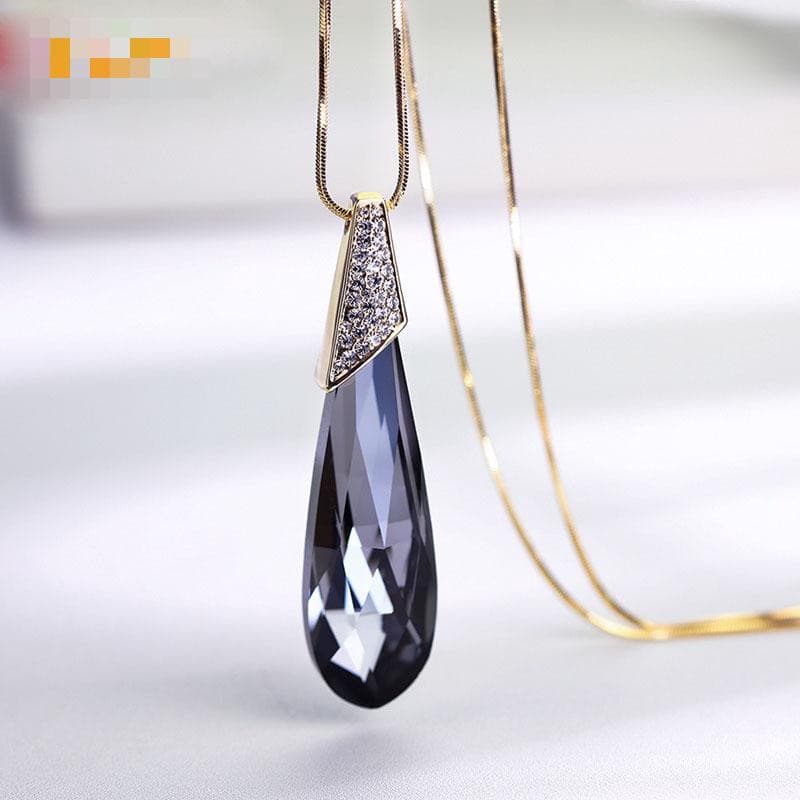 Colar de Cristal de Corrente Longa, Acessório de Joalheria Feminina Moderno com Pingente em Forma de Gota de Água JK7F